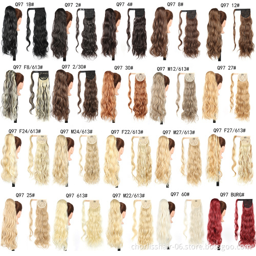 Wholesale New Arrive Blonde Kinky Curly Clip In Ponytail Hair 24 Inches 120g Long Wrap Around Synthetic Hair Ponytail Extensions